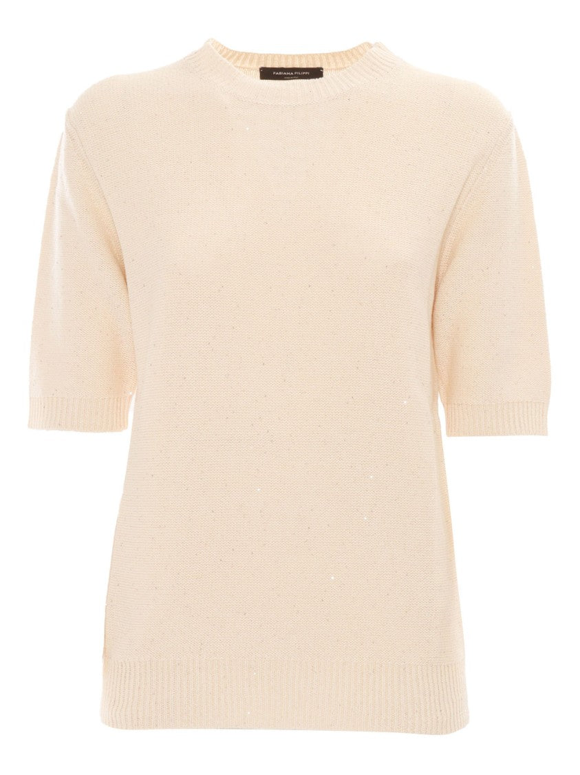Fabiana Filippi Sequin Short Sleeve Crew Neck Sweater