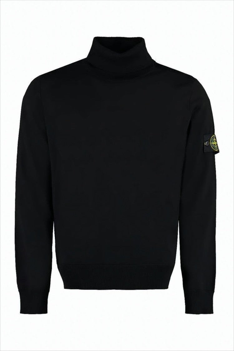 Stone Island Classic Black Turtleneck With Logo Patch