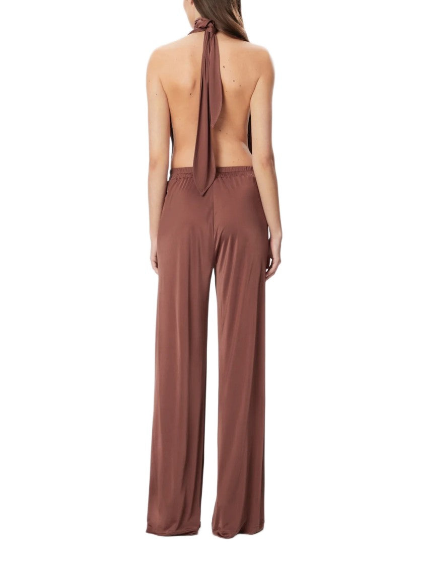 Amazuin Fluid Satin Jersey Jumpsuit With Bow Tie Closure