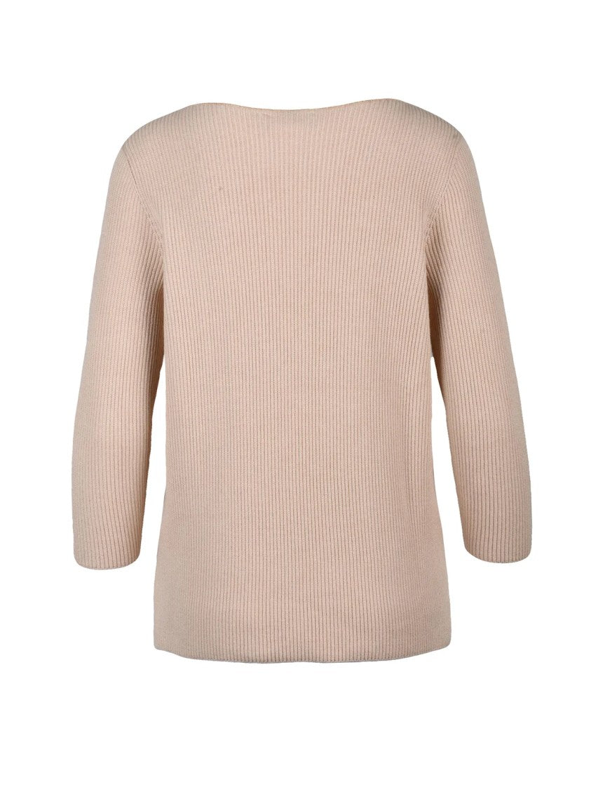Fabiana Filippi Pink Ribbed Three-Quarter Sleeves Virgin Wool-Cotton Sweater