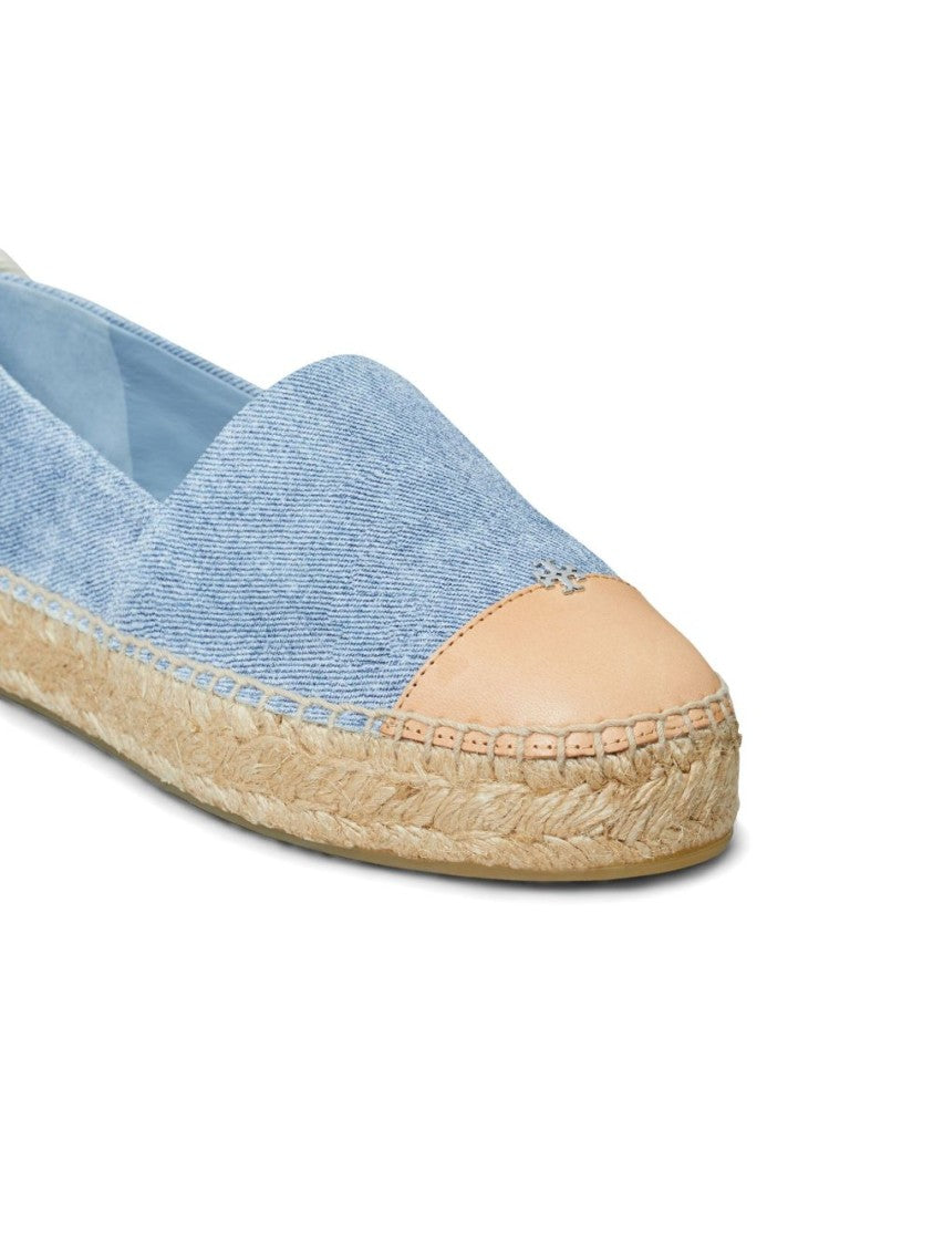 Tory Burch Round Toe Blue Espadrille With Ankle Strap And Natural Jute Sole