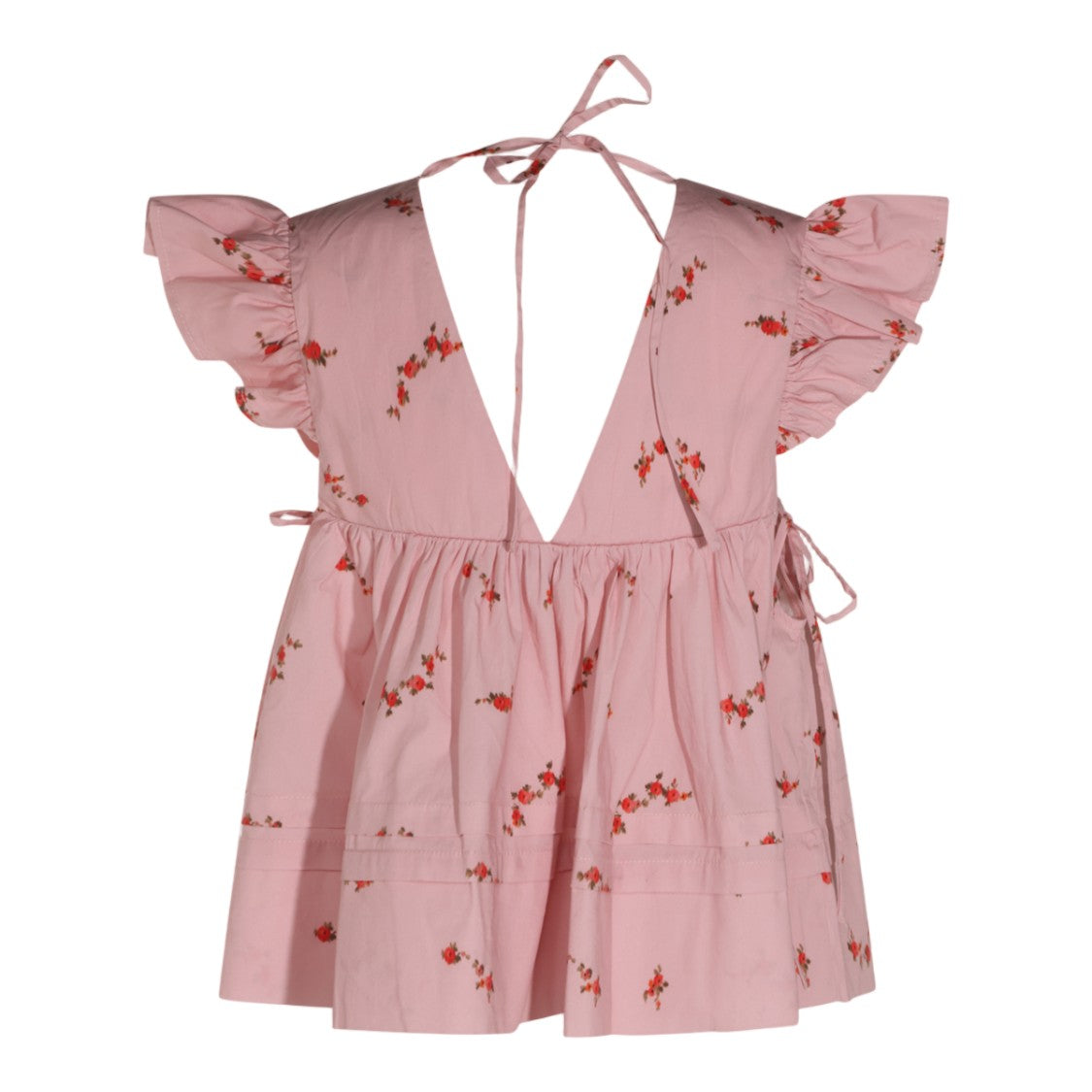 Ganni Short-Sleeved Floral Tie Top