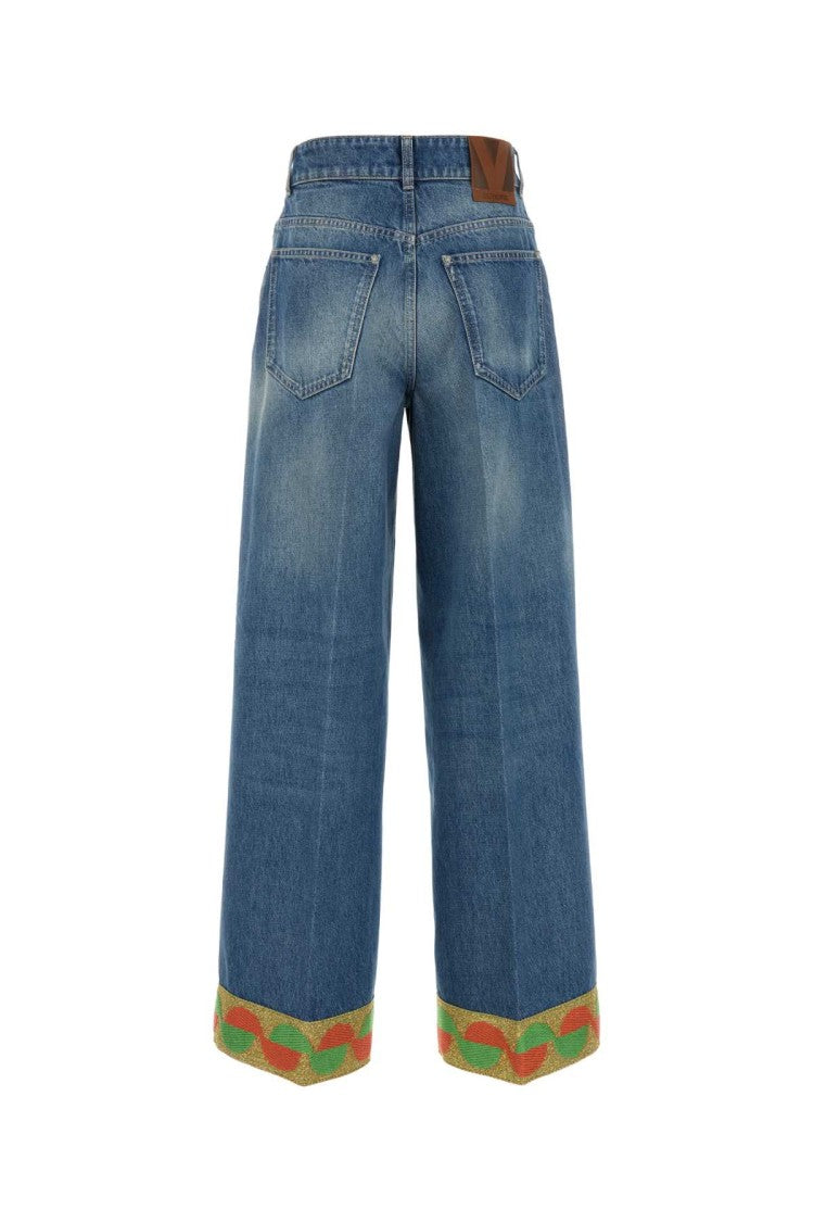 Valentino Garavani Wide-Leg Denim Jeans With Patterned Trim