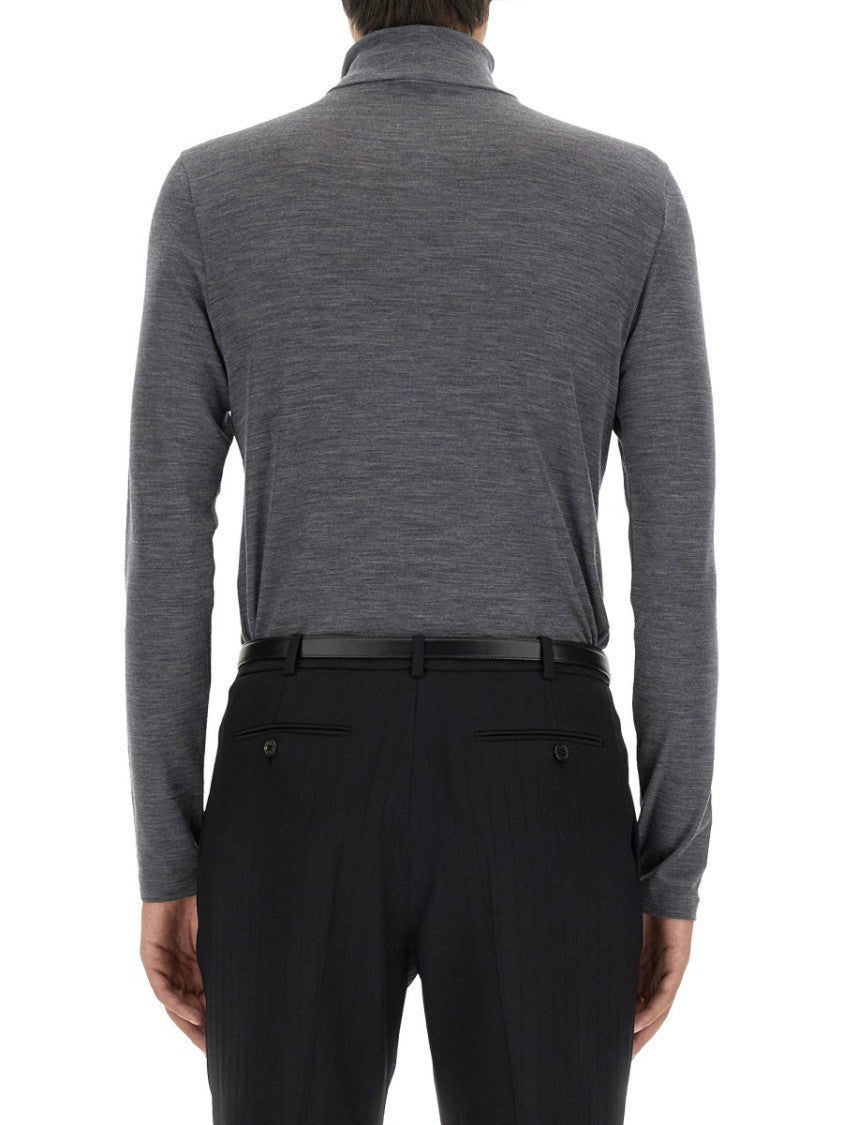 Saint Laurent Slim-Fit Turtleneck Wool Jersey With Subtle Embroidery