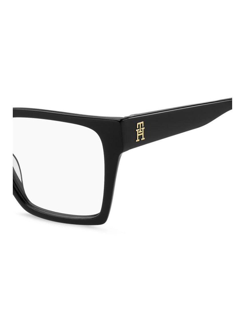 Tommy Hilfiger Rectangular Black Acetate Optical Frames With Gold-Tone Detail