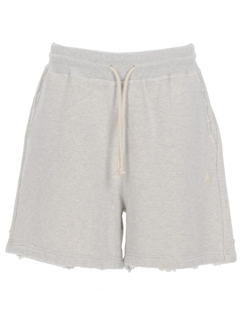 Golden Goose Neutral Wide-Leg Raw Frayed Cotton Shorts