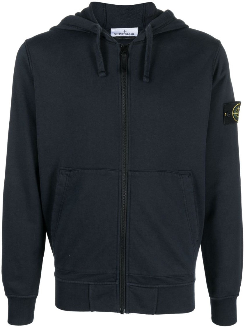 Stone Island Navy Blue Organic Cotton Zip-Up Hoodie
