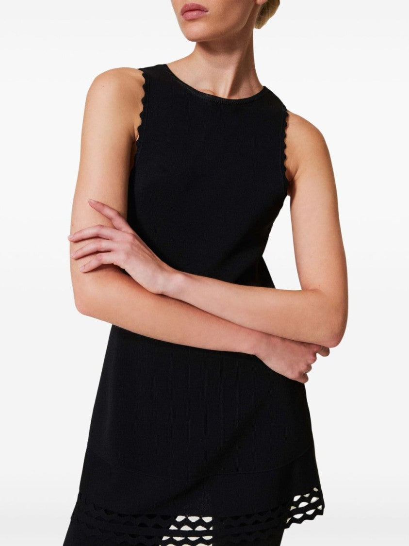 Twin-Set Fitted Black Top With Scalloped Edges