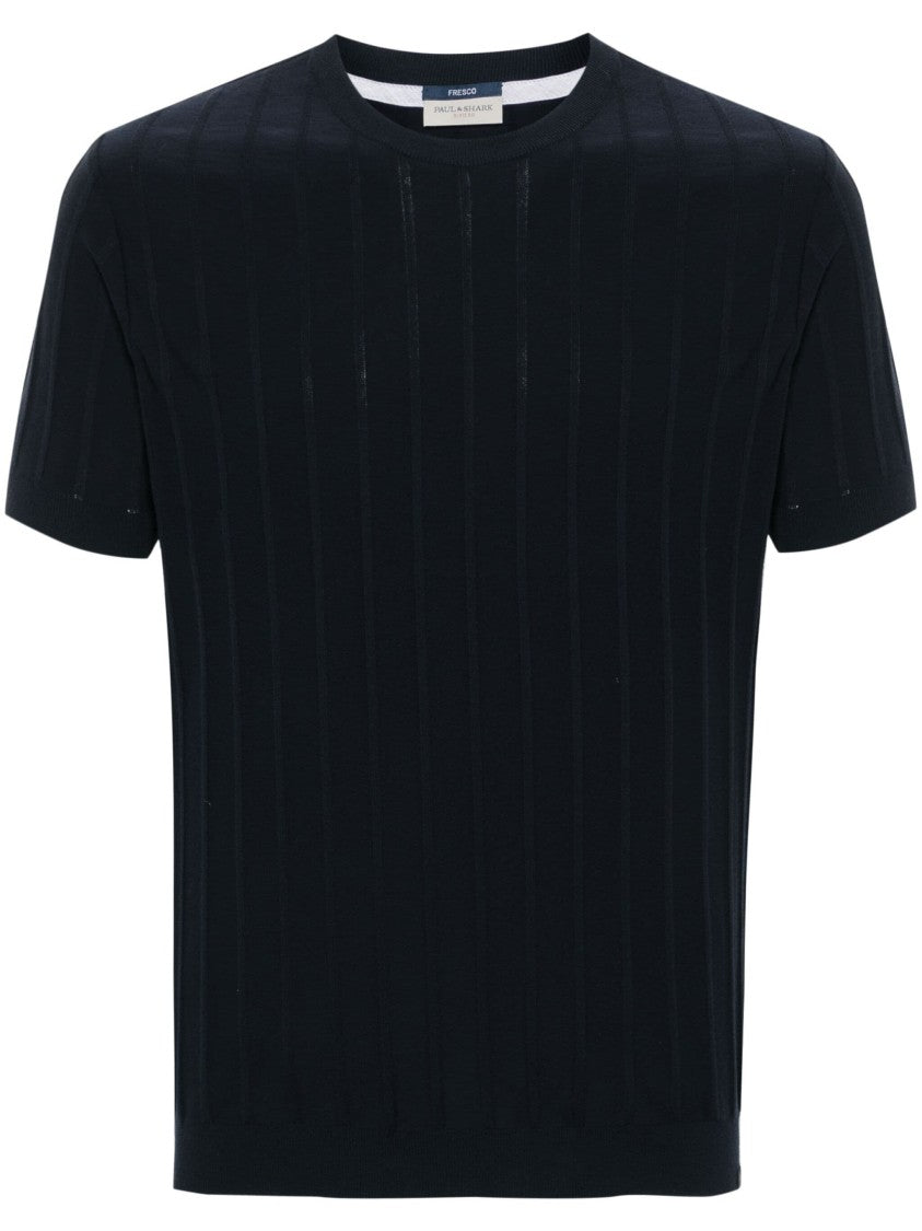 Paul & Shark Textured Ribbed Casual Sweater With Round Neck