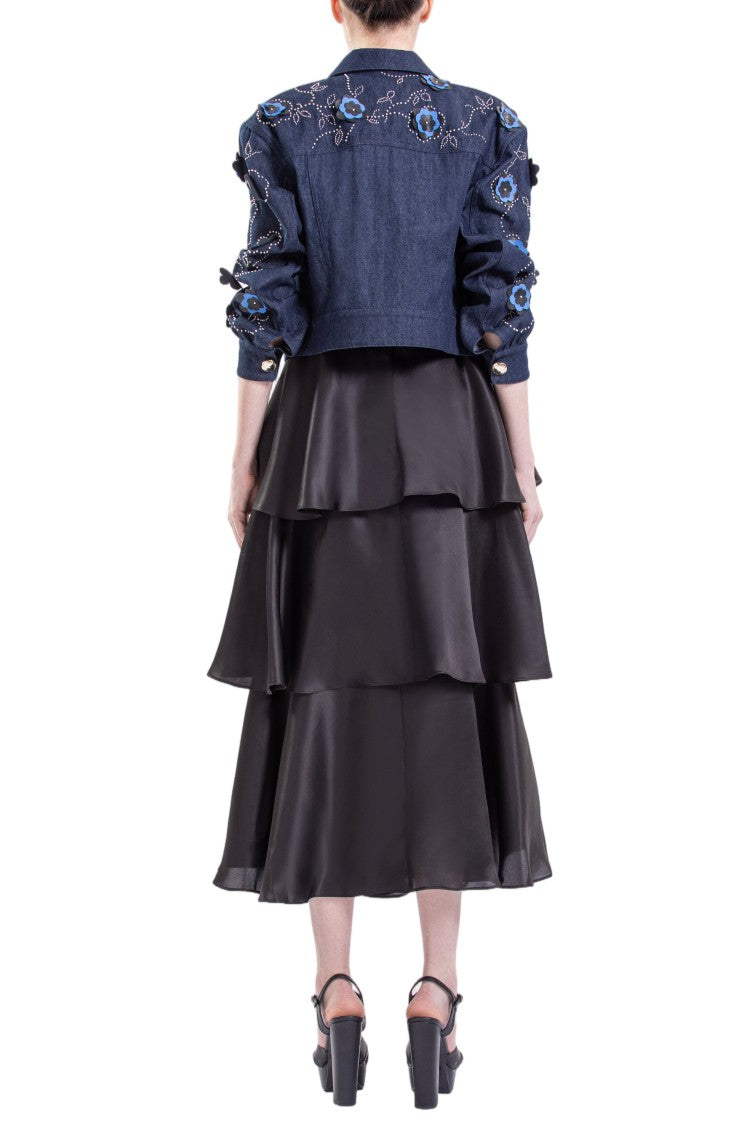Saiid Kobeisy Denim Jacket And Ruffled Dress
