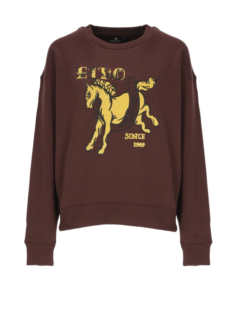 Etro Bordeaux Cotton Sweatshirt With Contrasting Logo Print