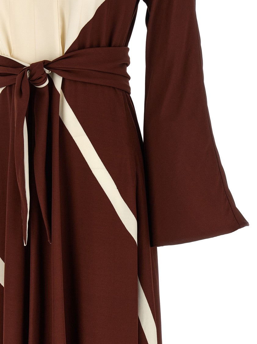 Alberta Ferretti Scarf-Inspired Printed Midi Dress With Flared Sleeves