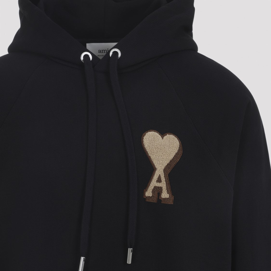 Ami Black Organic Cotton Hoodie With Embroidered Heart Patch