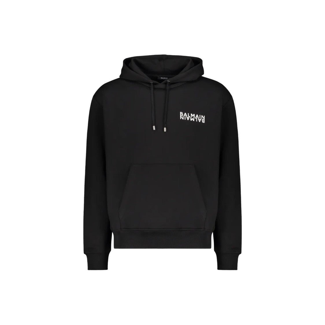 Balmain Contrast Logo Black Hoodie With Adjustable Drawstring