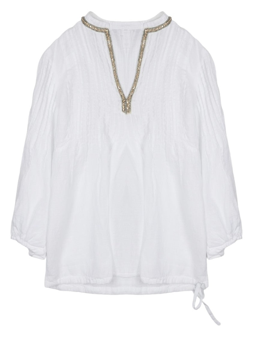 120% Lino Neutrals Strass Crinkled Linen Blouse