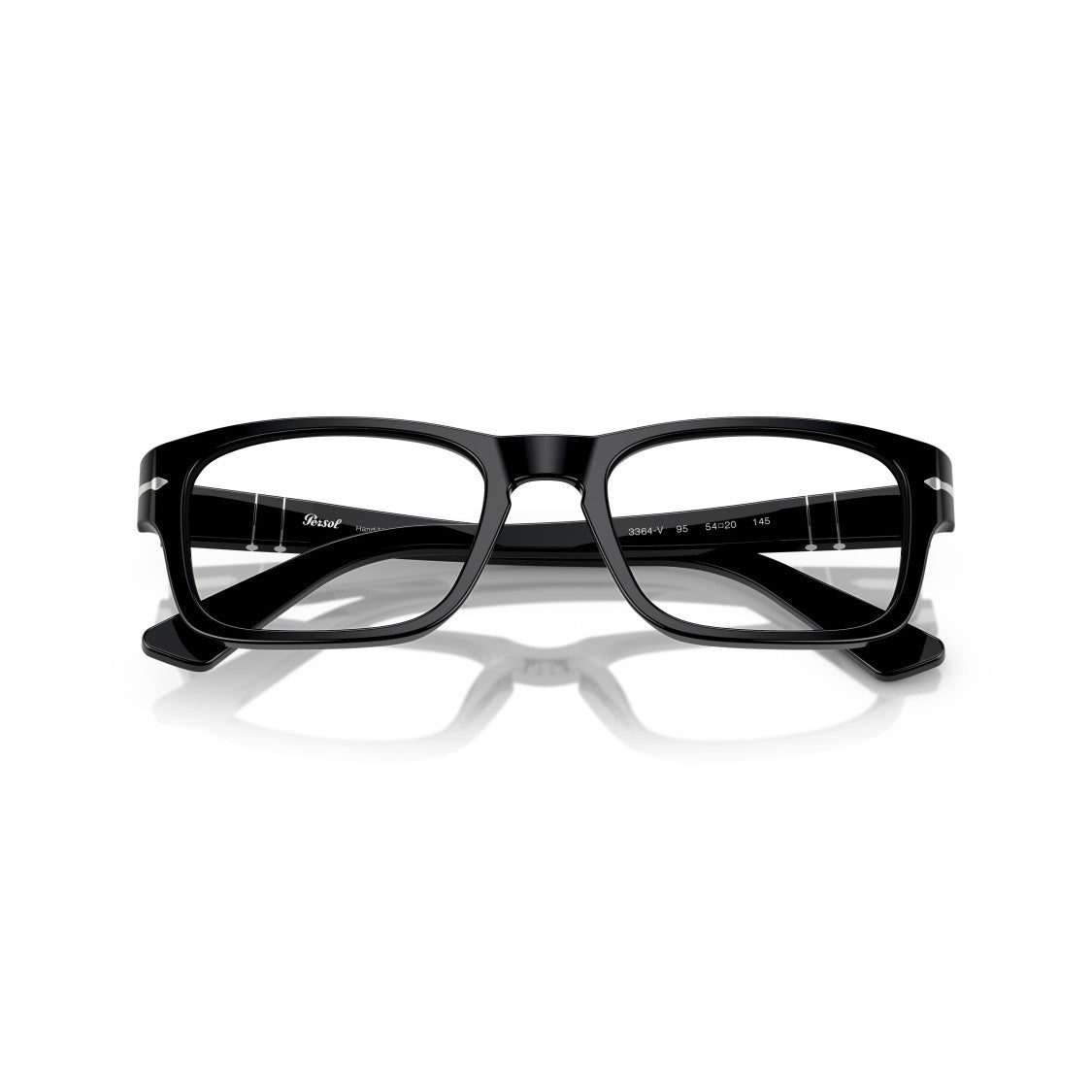 Persol 0Po3364v Rectangular Black Acetate Eyeglasses With Silver Arrow Detail