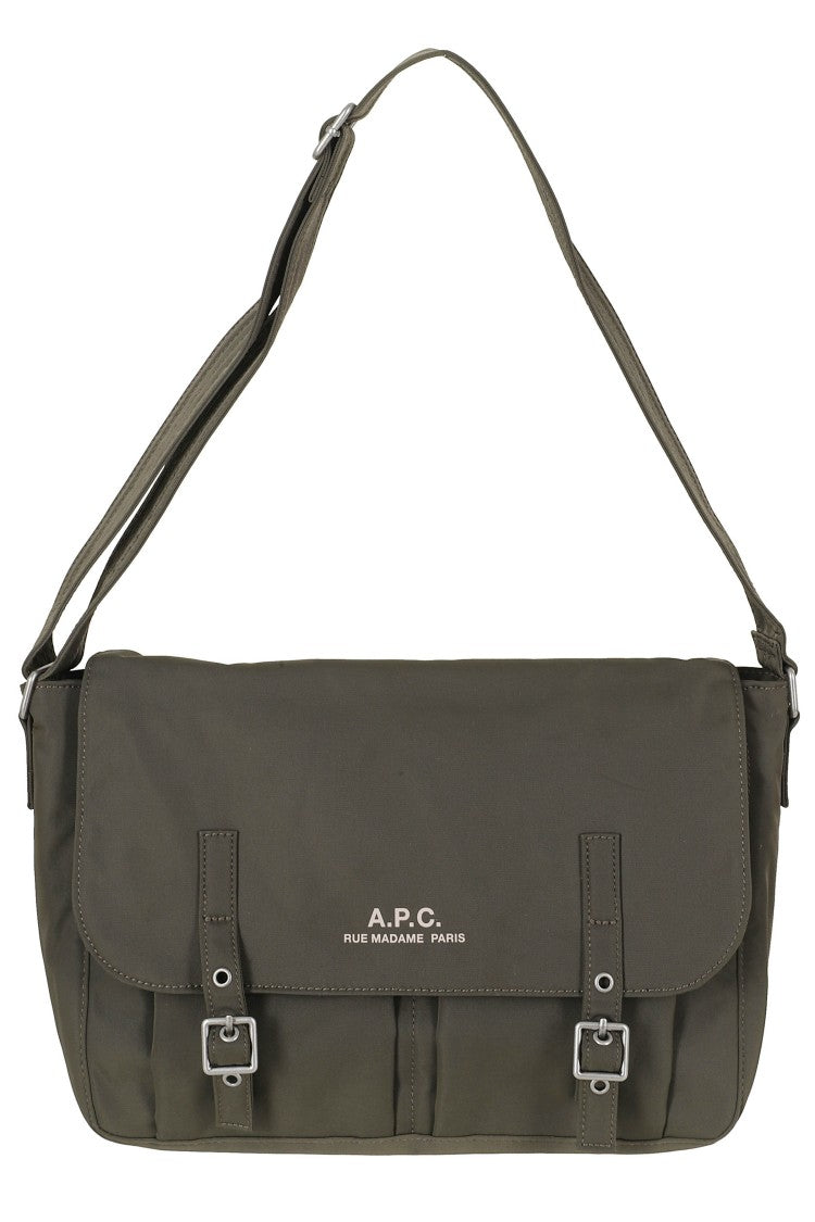 A.P.C. Green Rectangular Logo Print Messenger Bag