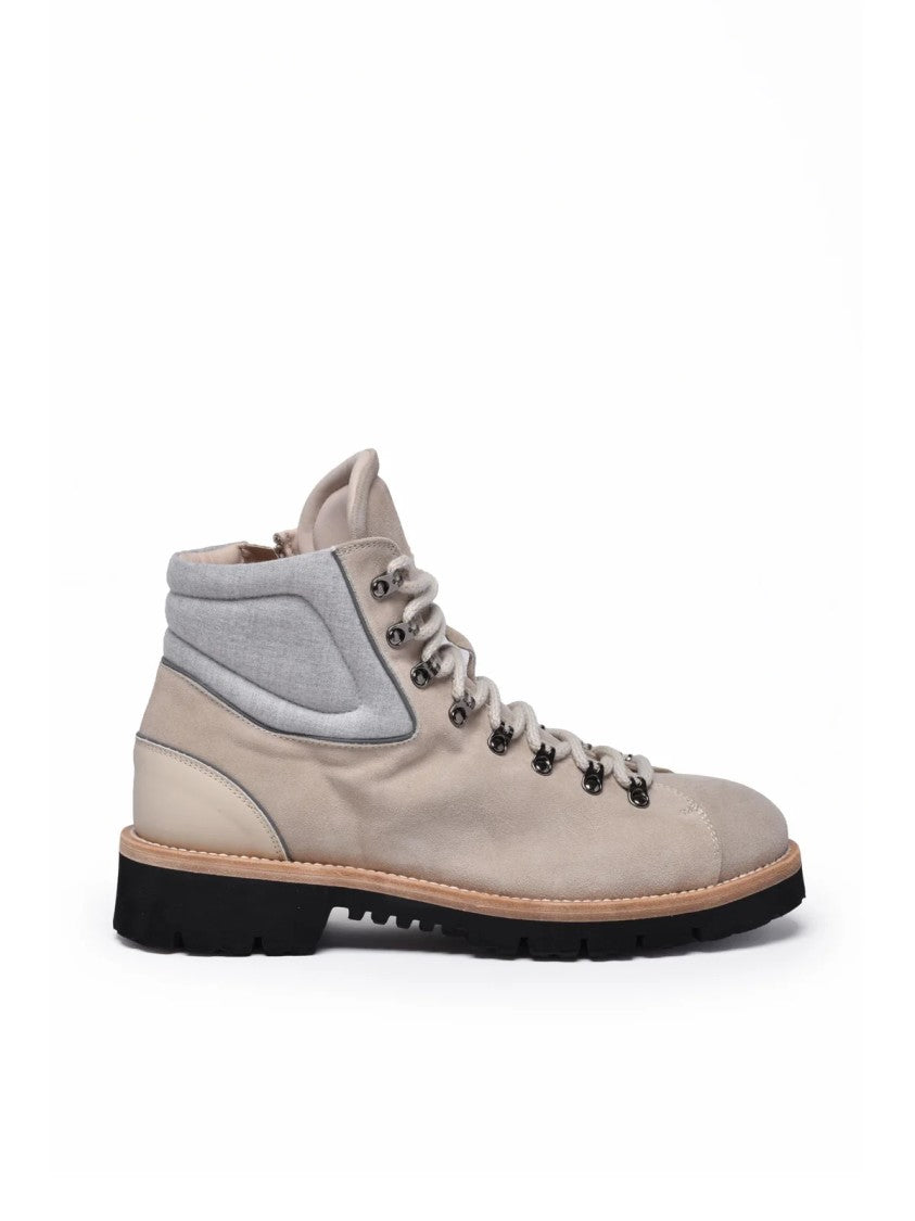 Eleventy Beige Side Zipper Suede Hiking Boots