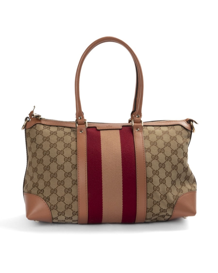 Gucci Medium Web Gg Supreme Canvas Tote Bag With Pink Leather Accents