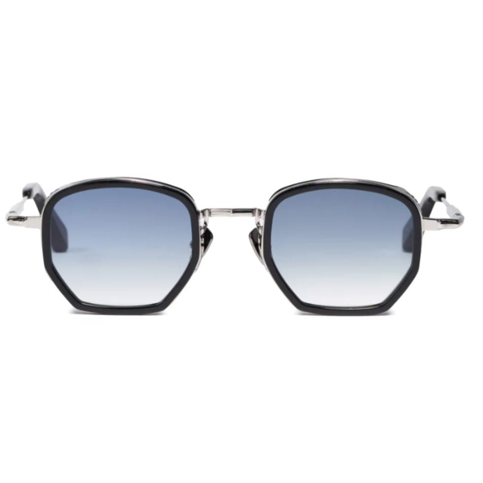 John Dalia Joe Geometric Silver Metallic Sunglasses With Gradient Blue Lenses