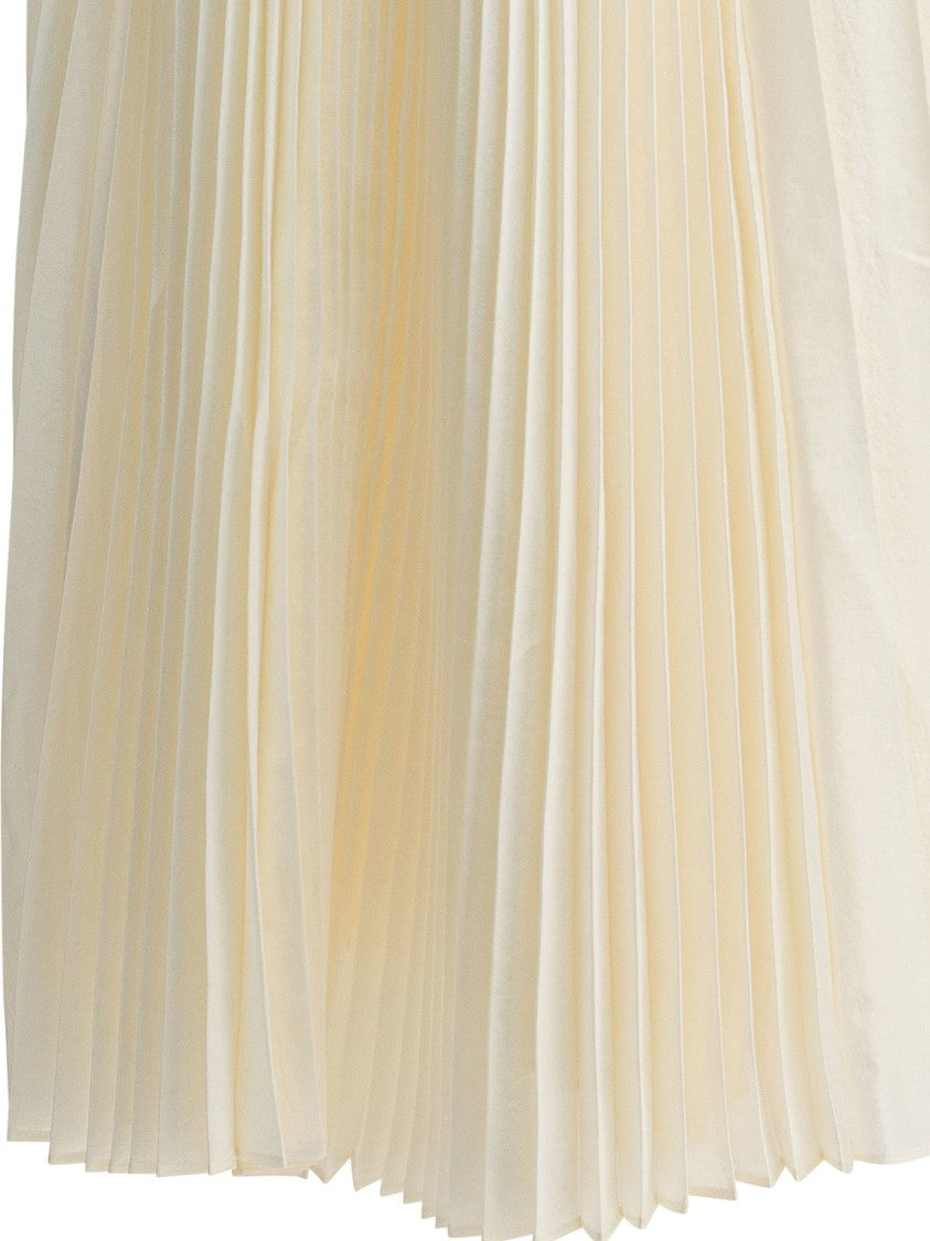 Sandbeige Midi Pleated Skirt With Smooth Waistband