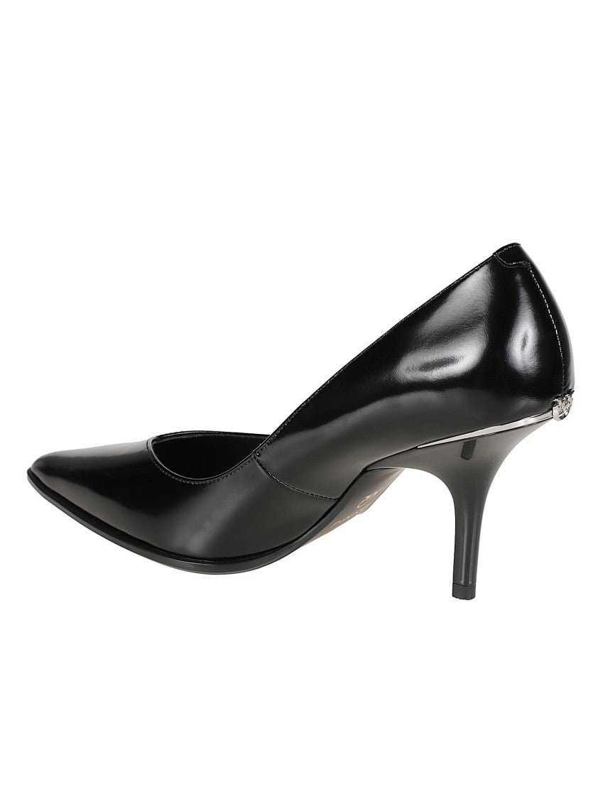 Pinko Pointed-Toe Black Leather Pumps With Kitten Heel And Metallic Detail