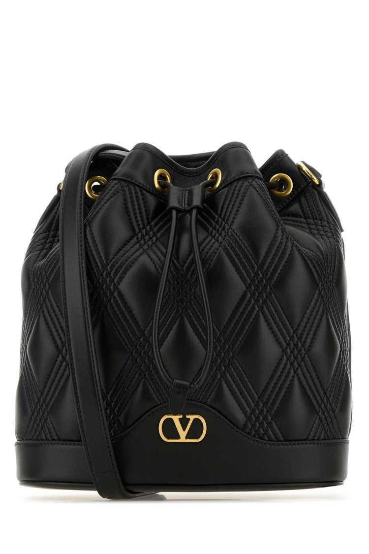 Valentino Garavani Black Nappa Leather Quiltie Bucket Bag