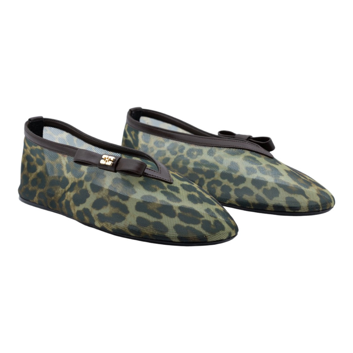 Ganni Pointed Toe Flats With Semi-Transparent Mesh