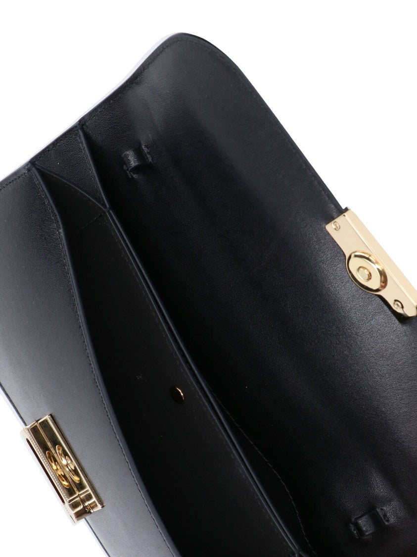 Victoria Beckham Rectangular Black Leather Handbag With Gold-Tone Logo