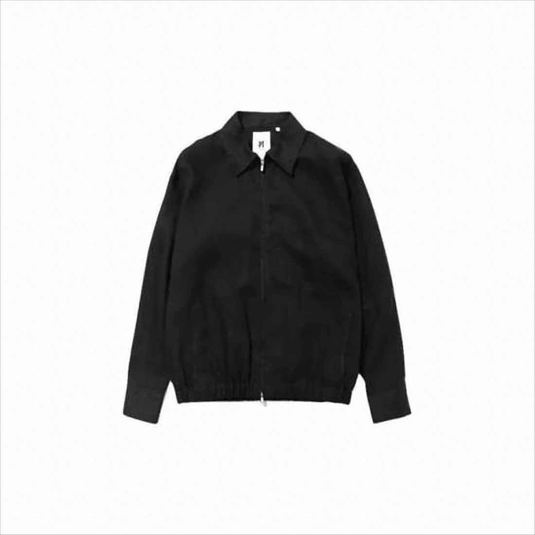 Pt Torino Minimalist Black Linen Jacket With Front Zipper Closure