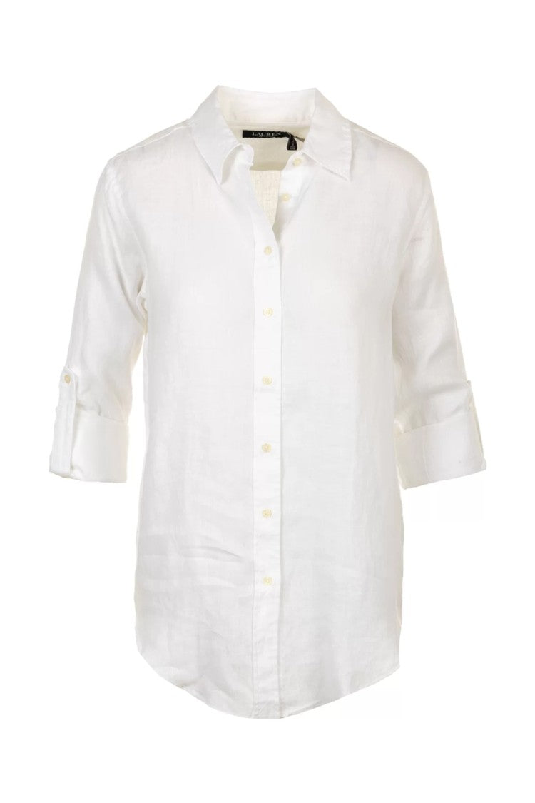Lauren Ralph Lauren White Karrie Tissue Linen Button Shirt