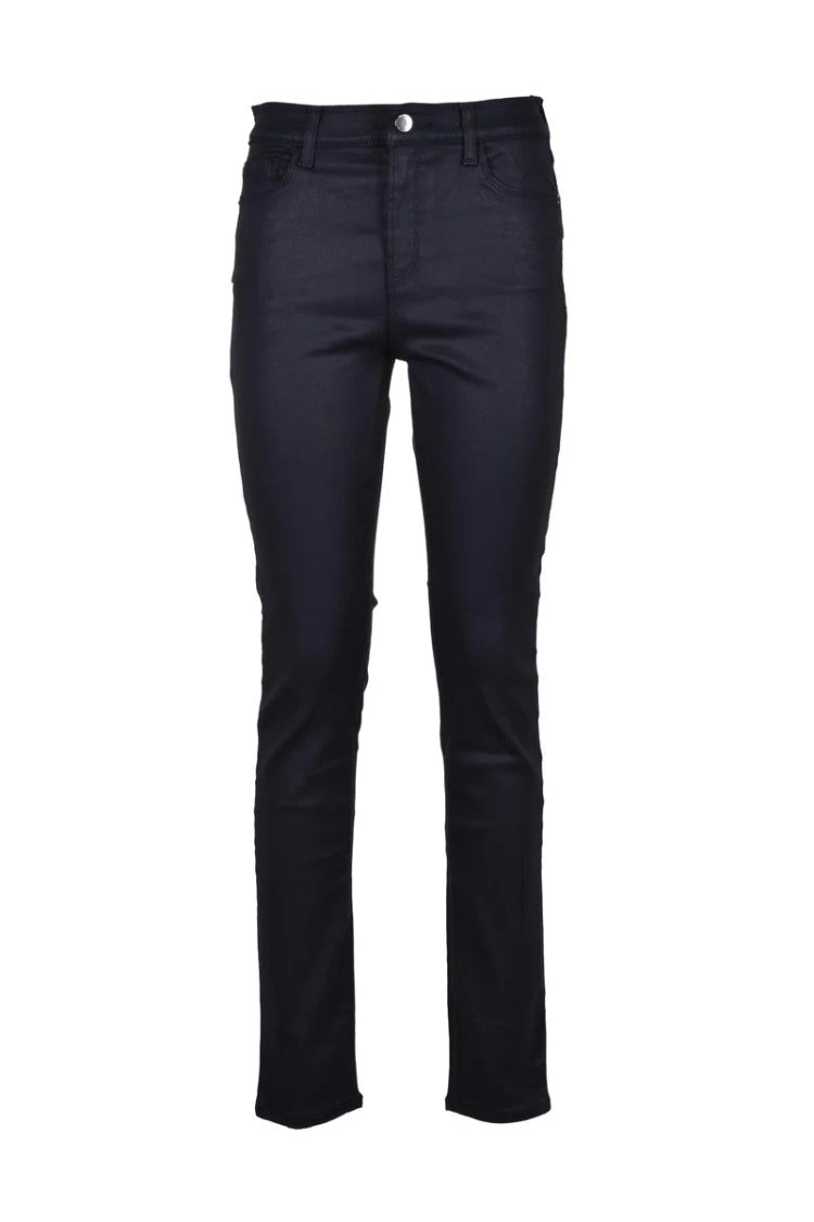 Emporio Armani Blue Coated Cotton-Blend Skinny Pants