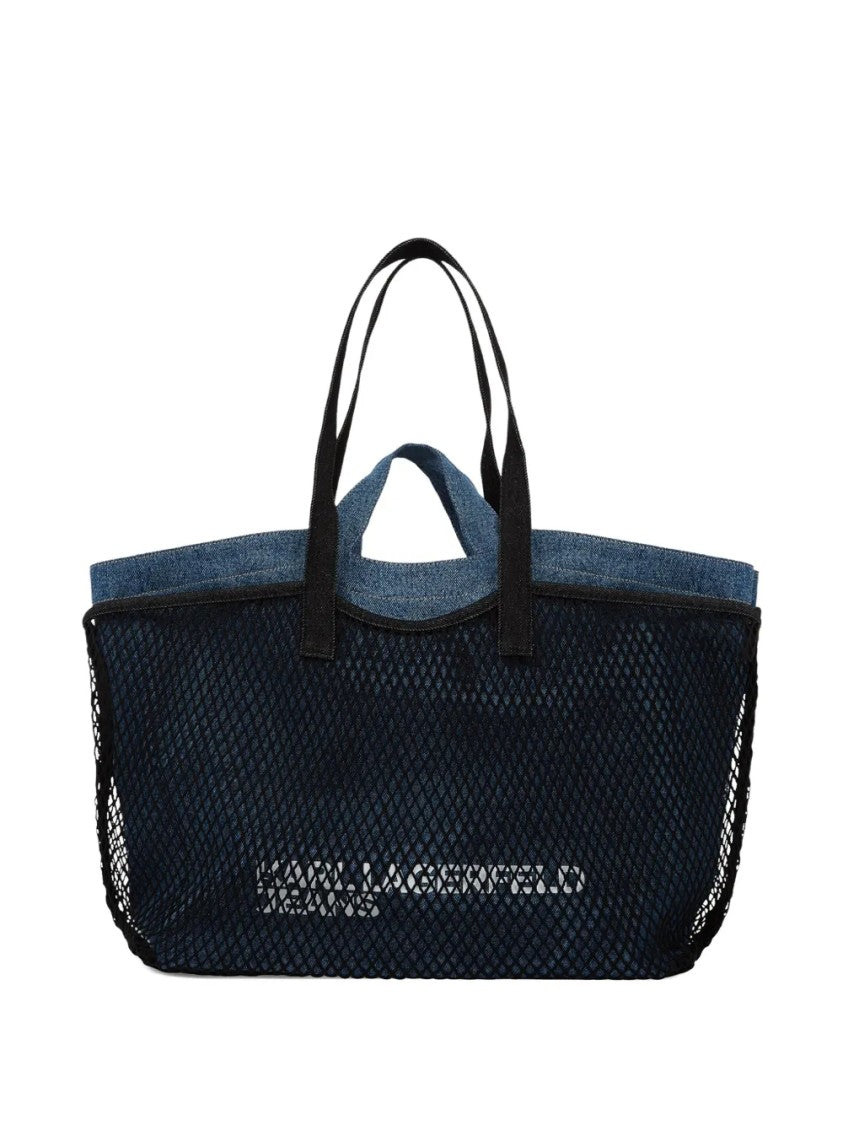 Karl Lagerfeld Spacious Tote With Black Mesh And Denim Lining