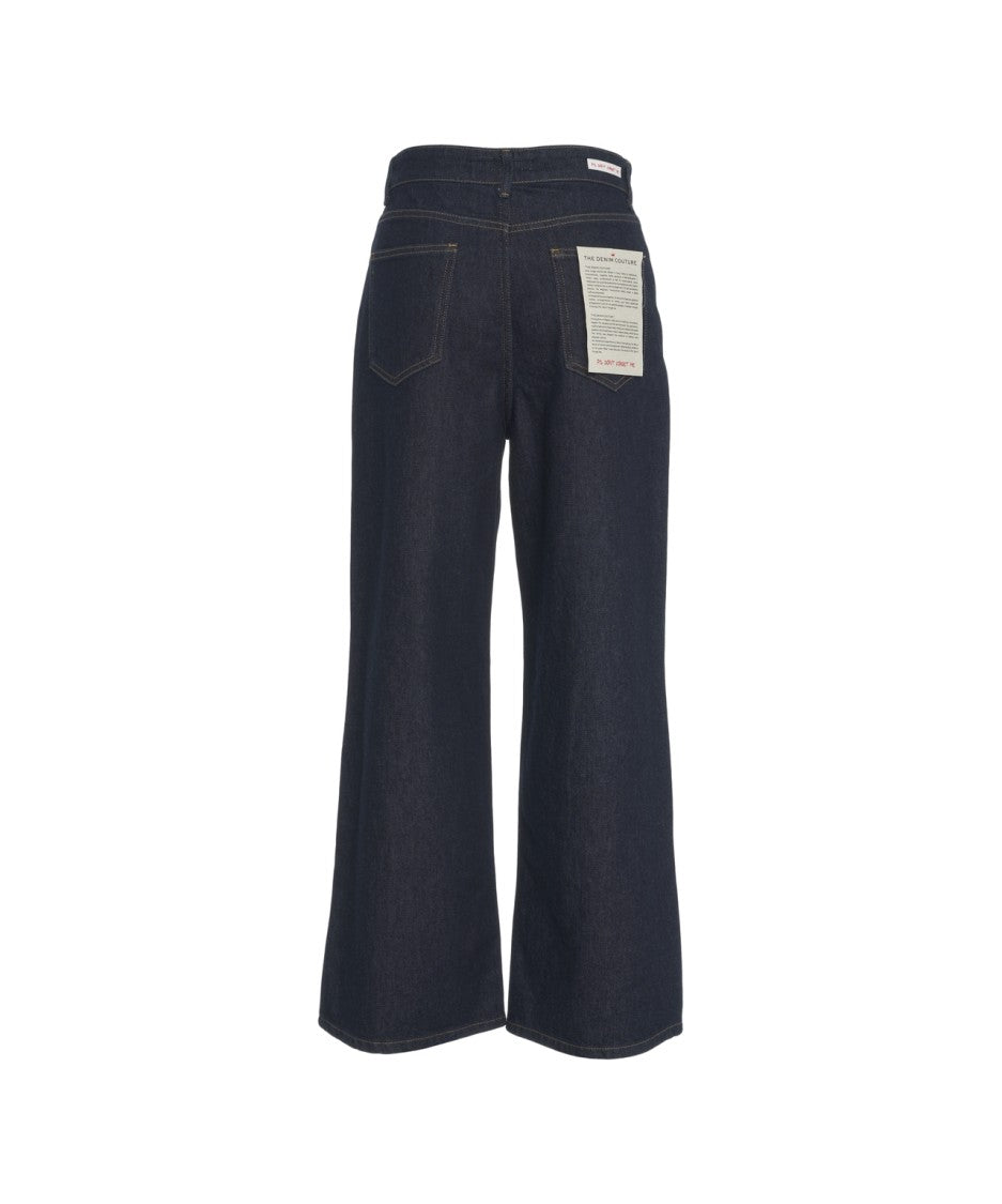 Ps. Don't Forget Me Dark Indigo Cropped Wide-Leg Jeans With Classic Five-Pocket Styling