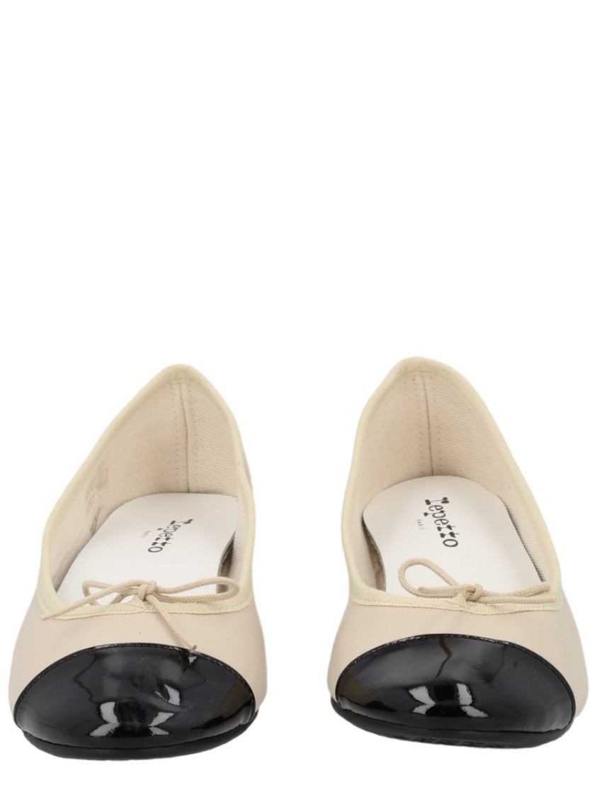 Repetto Beige Smooth Calfskin Black Toe Cap Flats