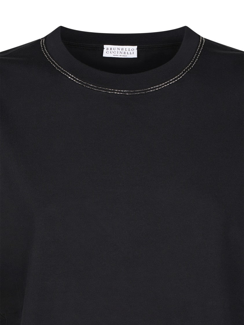 Brunello Cucinelli Cropped Boxy T-Shirt With Classic Crew Neckline