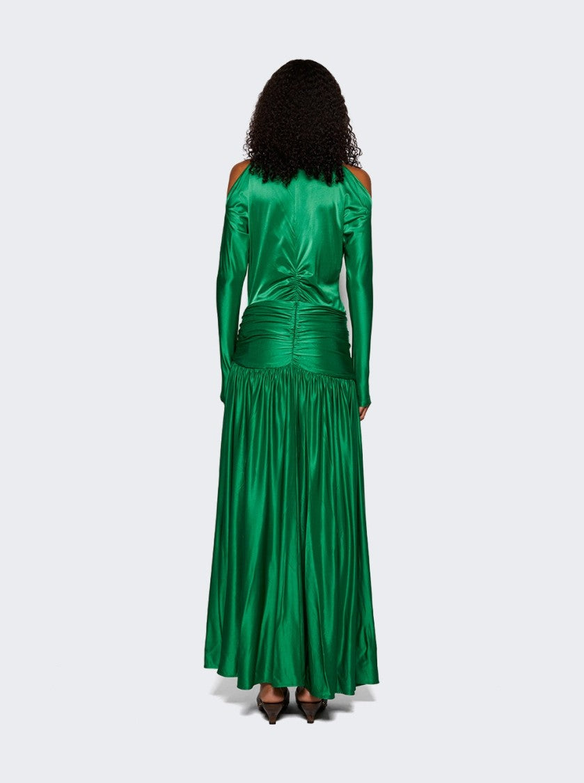 Rabanne Gathered Satin Gown Emerald