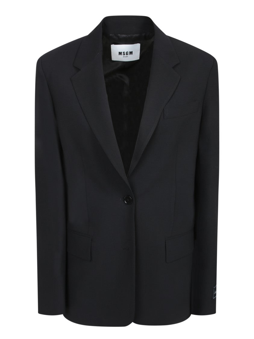 Msgm Tailored Black Jacket With Single Button Closure