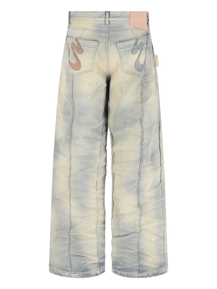 Pdf Beige/Grey Distressed Wide-Leg Denim Jeans