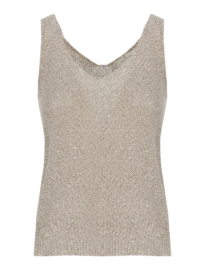 Panicale Beige Breeze Lurex Sequin Tank Top