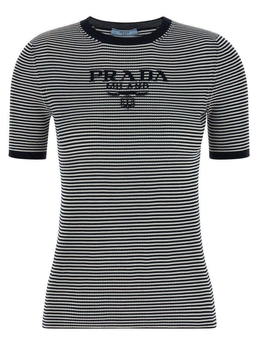 Prada Striped Silk T-Shirt