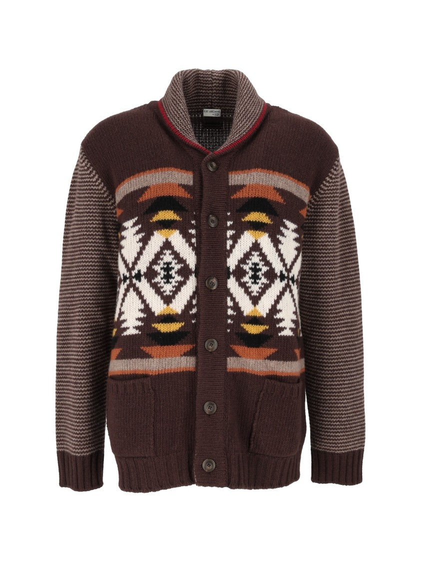 Fay Cardigan Jacquard Desert Code Arc Jacquard Cardigan