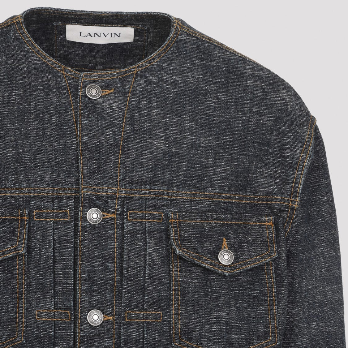 Lanvin Collarless Navy Blue Cotton Jacket