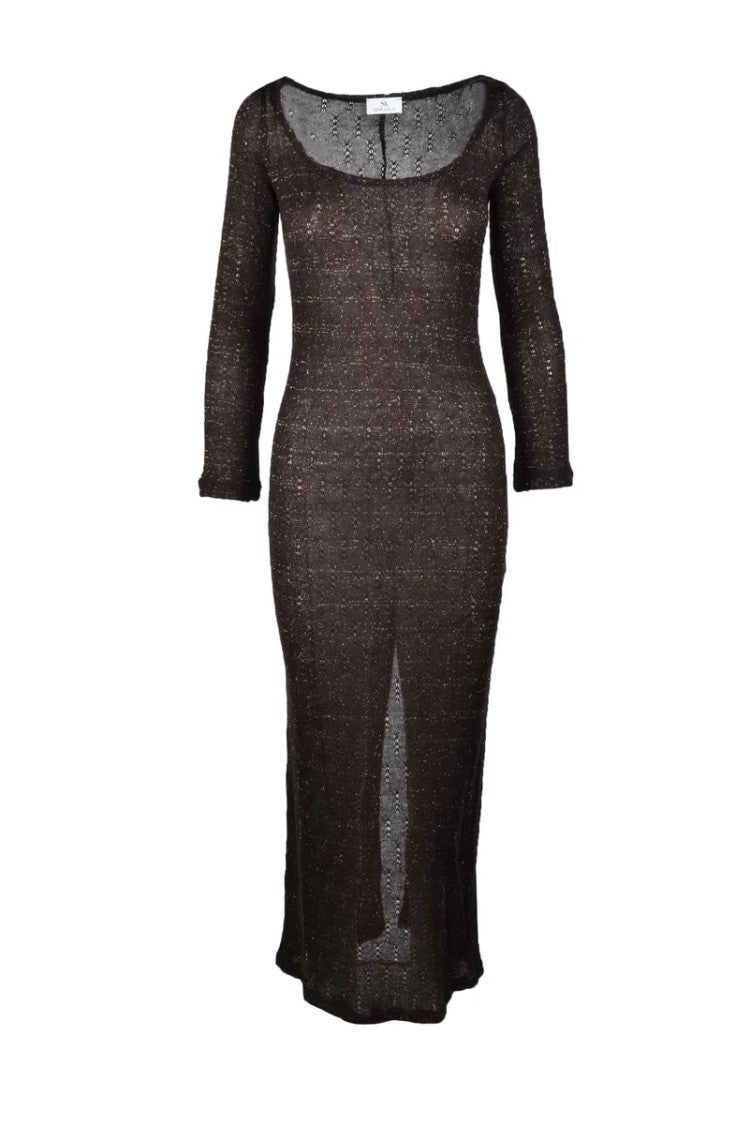 Simona.A Brown Semi-Sheer Acrylic-Blend Dress