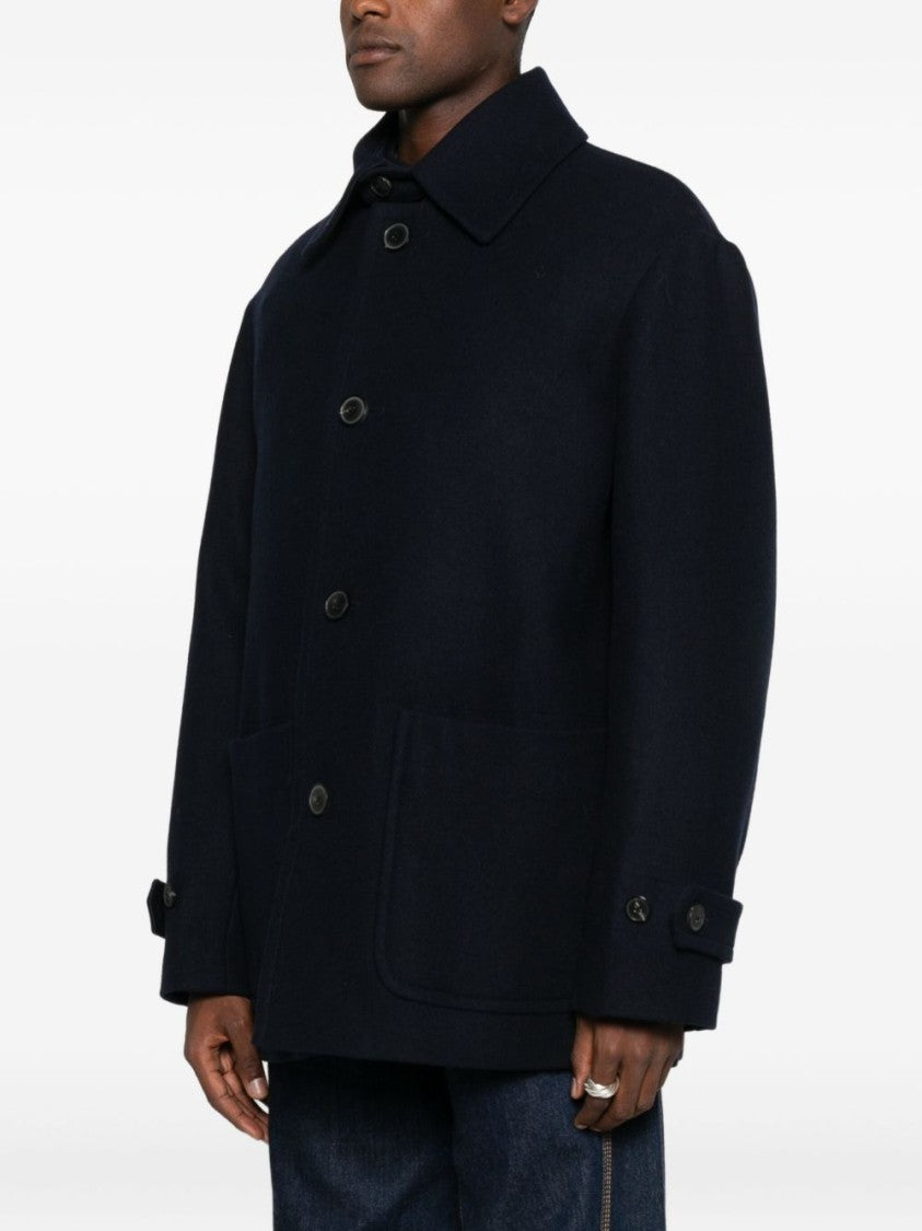 Dries Van Noten Blue Button Fastening Patch Pocket Coat