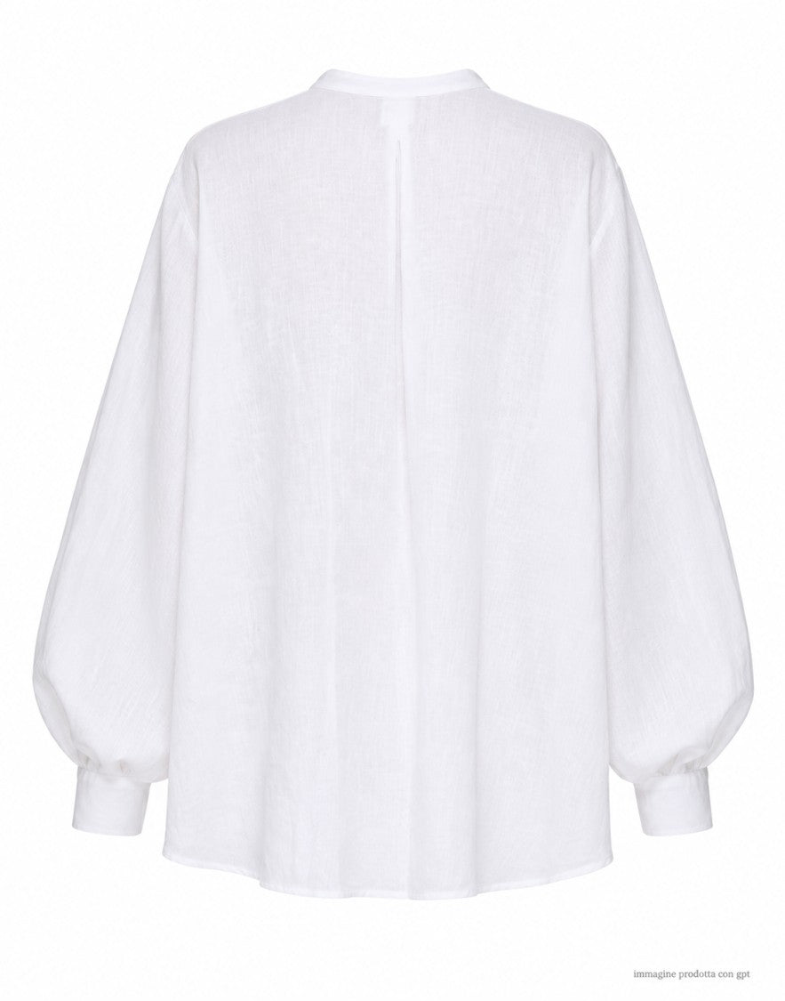 Hira White Batwing Sleeve Linen Button Shirt
