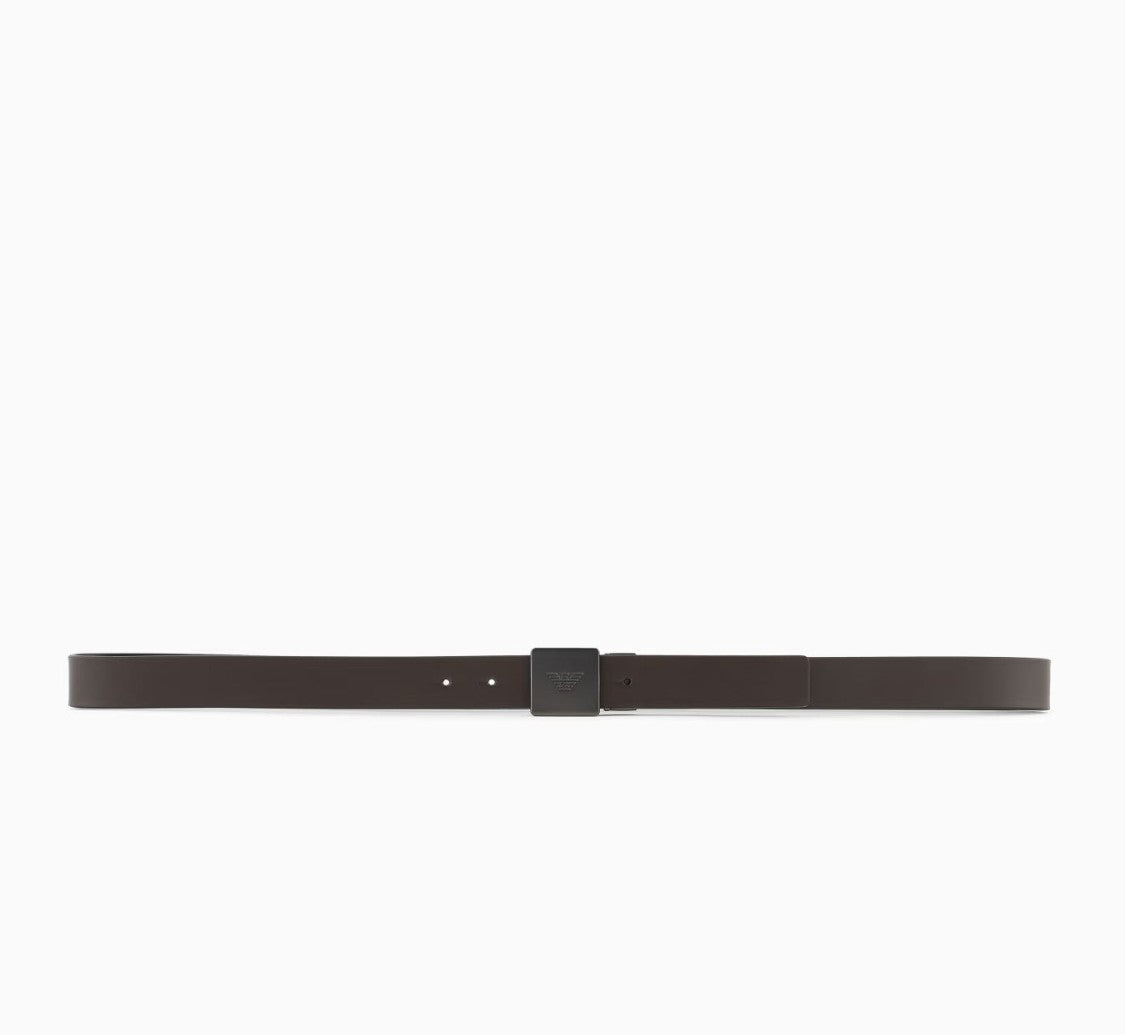 Emporio Armani Reversible Leather Belt With Metal Logo Plate