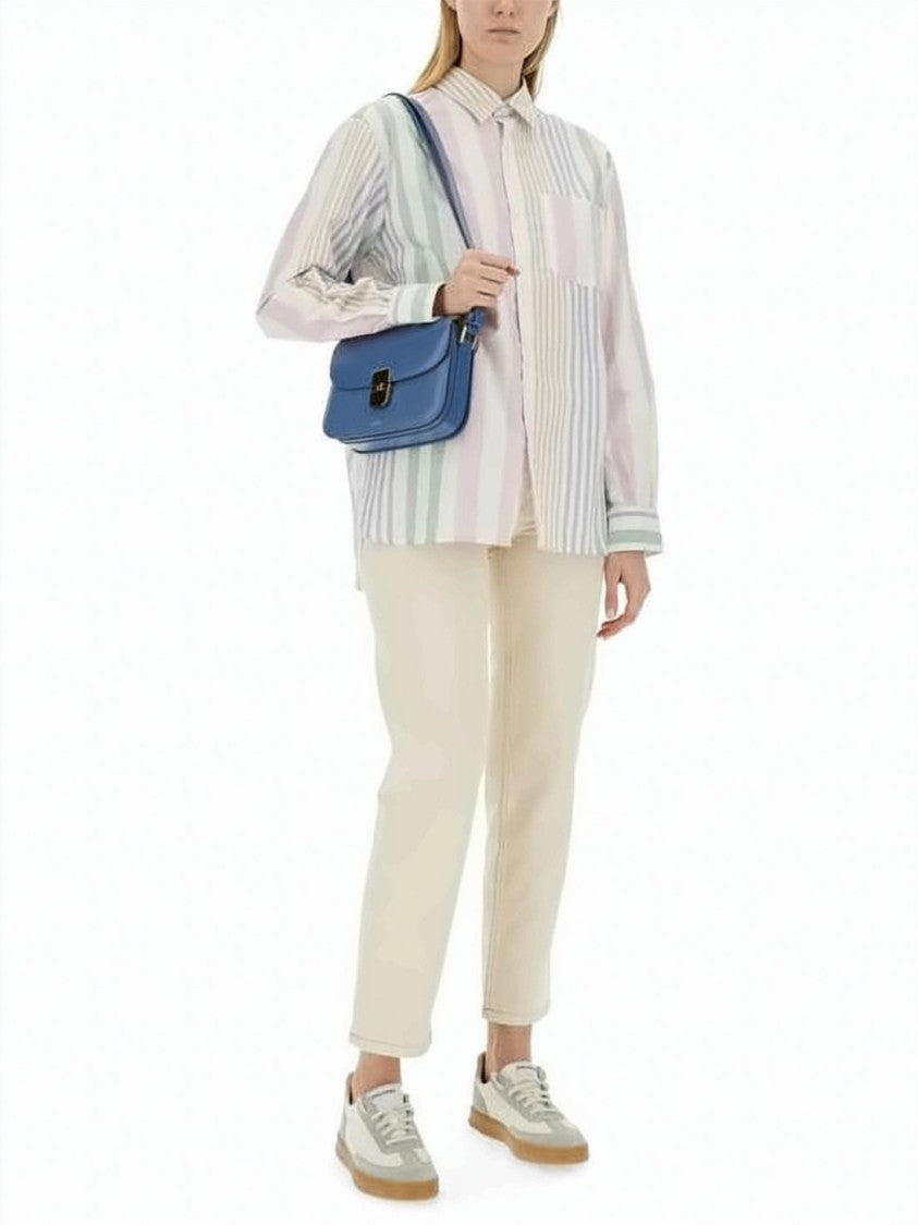 A.P.C. Structured Blue Leather Shoulder Bag With Gold-Tone Clasp