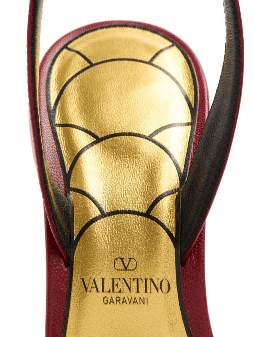 Valentino Garavani Red Leather Sandals With V Logo And Ankle Strap