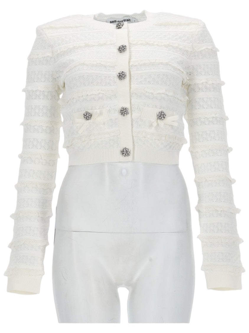 Self-Portrait Slim Fit Rhinestone Buttons Cardigan